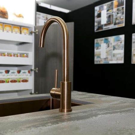 Aurora Copper Sink and tap angled - Mercer sinks